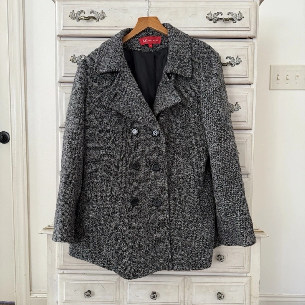Anne Klein Black Double Breast Wool Coat Jacket - Picture 2 of 6